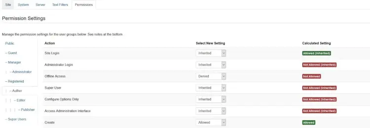 Joomla!: Permission settings for user groups Joomla!: Permission settings for user groups