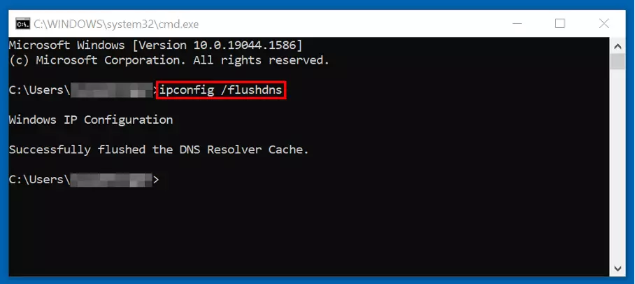 Image: Clear DNS cache via command prompt (Windows 10)