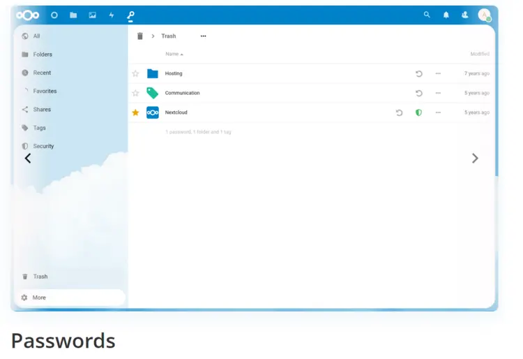 Screenshot of Passwords in the Nextcloud app store Screenshot of Passwords in the Nextcloud app store