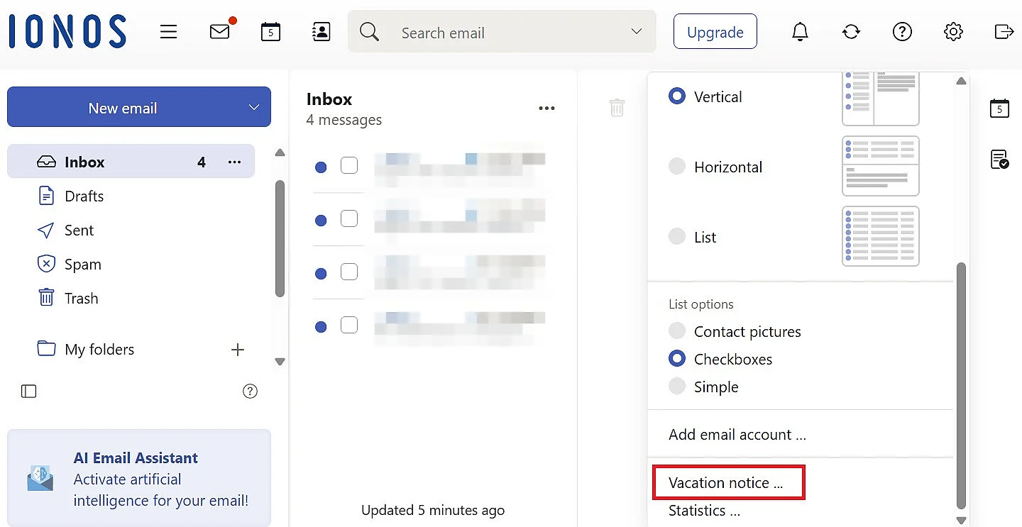 Configure IONOS out-of-office notice Image: Configure IONOS out-of-office notice