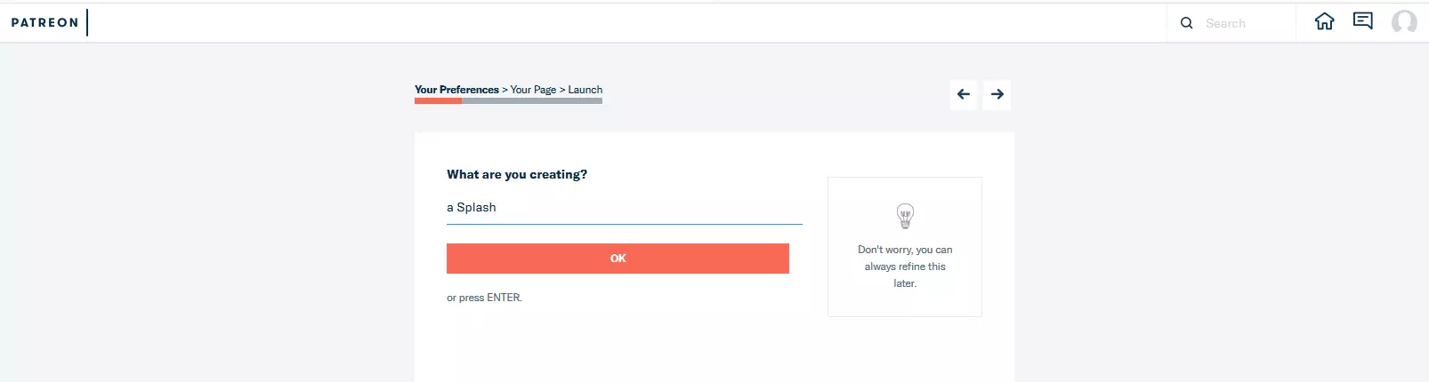 Image: Creator webpage set-up assistant