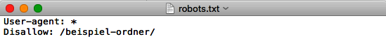 Screenshot of a robots.txt file where access to a folder is blocked
