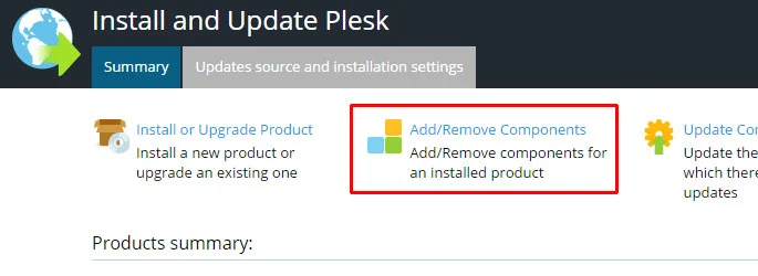 Plesk - Add/Remove Components Plesk - Add/Remove Components