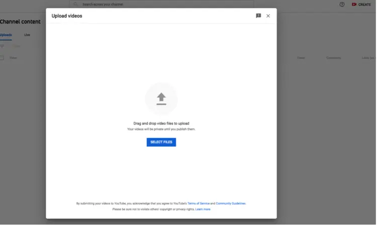 YouTube Upload Videos Window YouTube Upload Videos Window