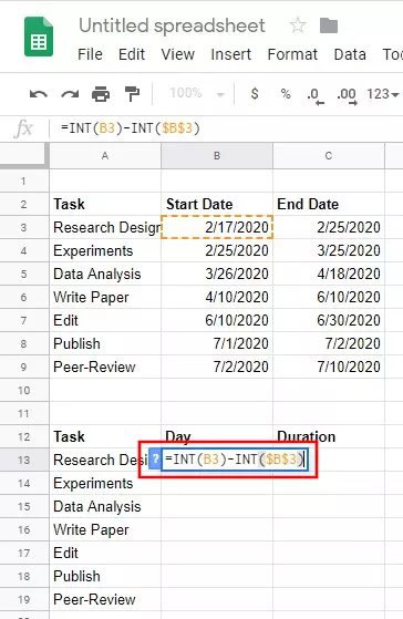 Image: Inserted formula in Google Sheets