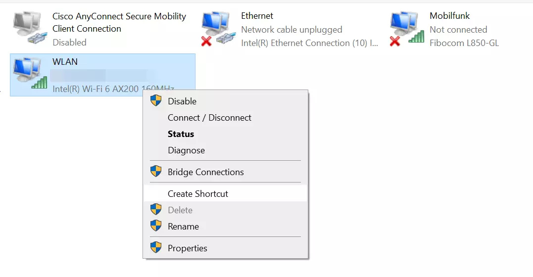 Image: An established network connection in Windows 10