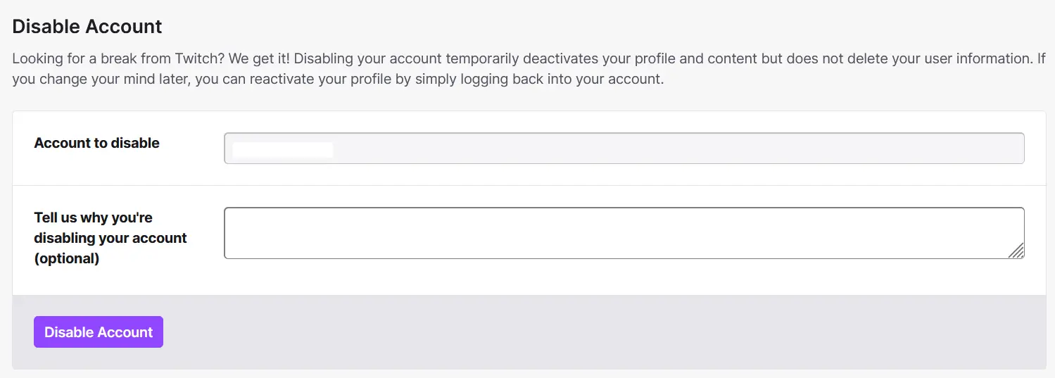 Option to disable a Twitch account Image: Option to disable a Twitch account