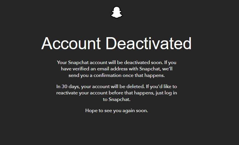 Snapchat account deactivated Image: Snapchat account deactivated