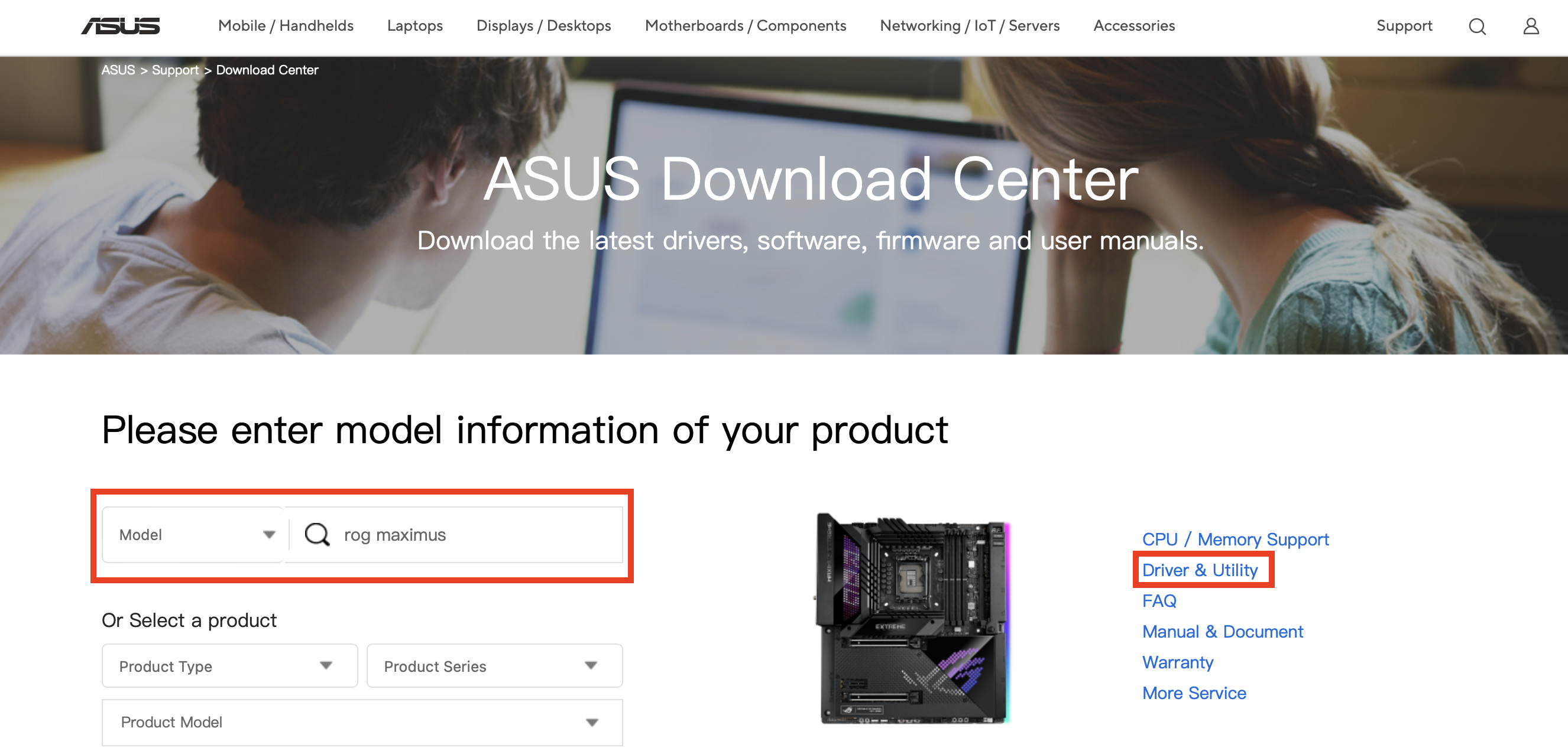 ASUS Website: Finding your motherboard Image: ASUS Website: Finding your motherboard
