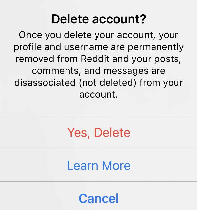 Reddit: Confirm deletion Image: Reddit: Confirm deletion
