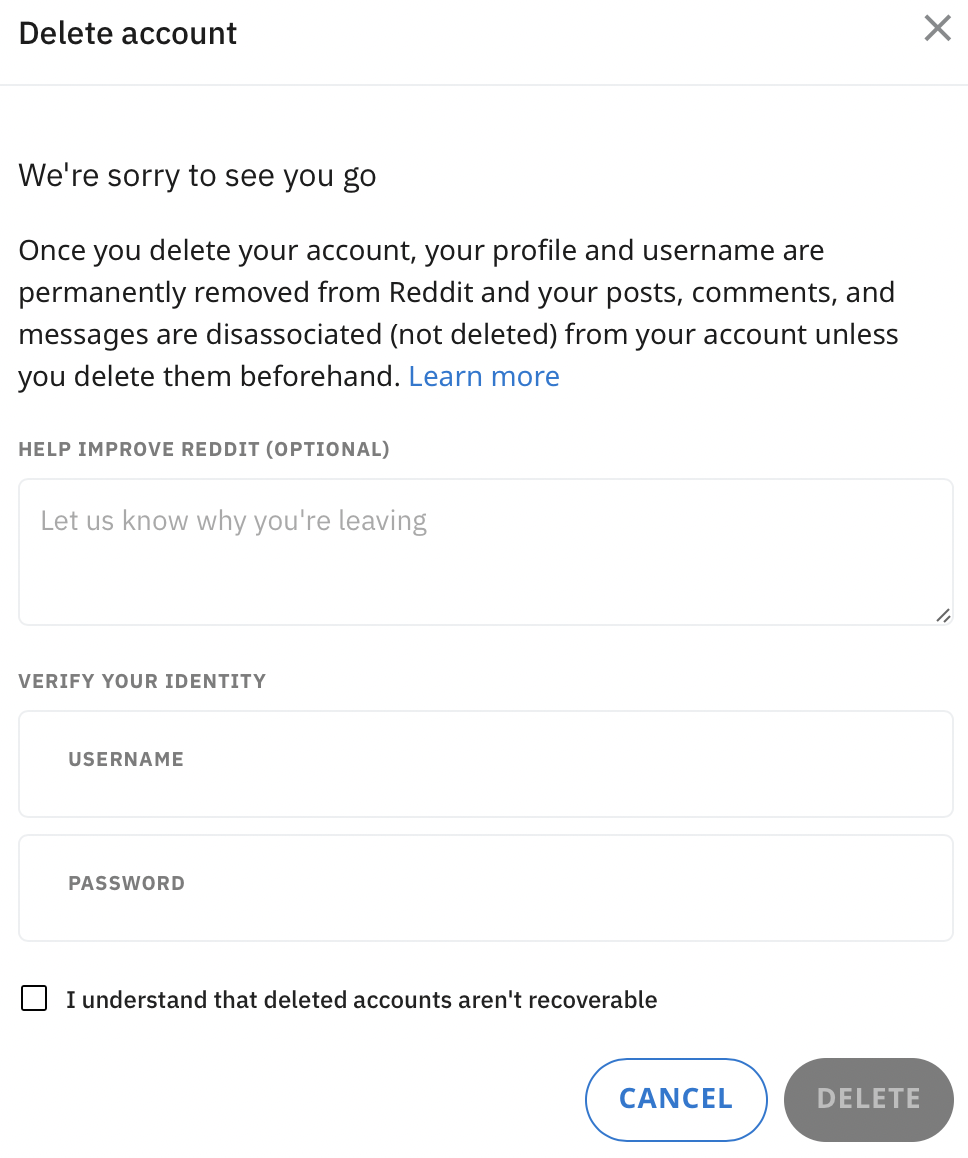 Reddit: Confirm deletion Image: Reddit: Confirm deletion