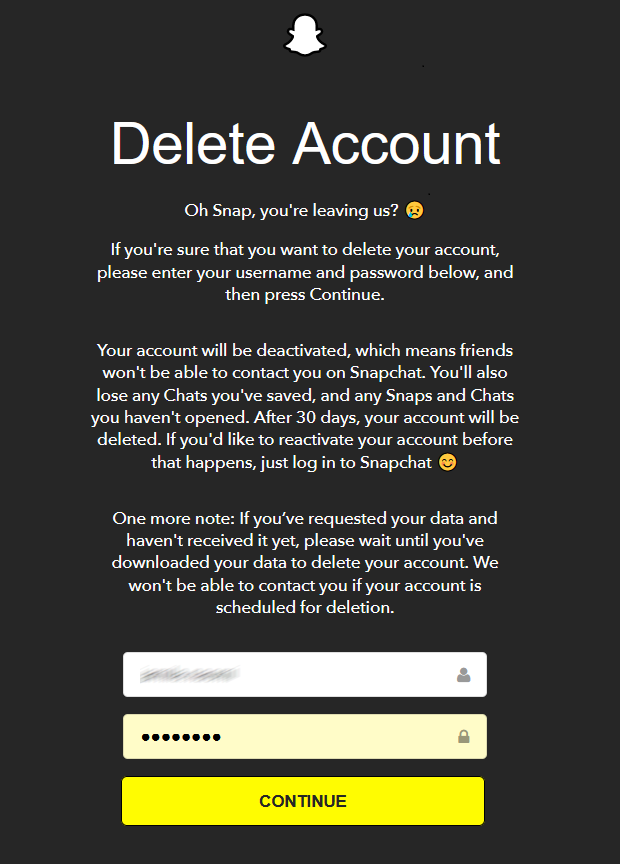 Delete Snapchat Account Image: Delete Snapchat Account