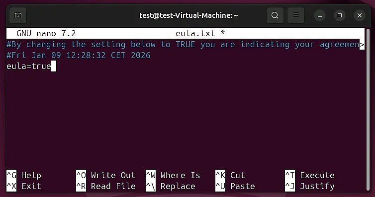 Minecraft server EULA confirmation in the Ubuntu terminal Image: Minecraft server EULA confirmation in the Ubuntu terminal