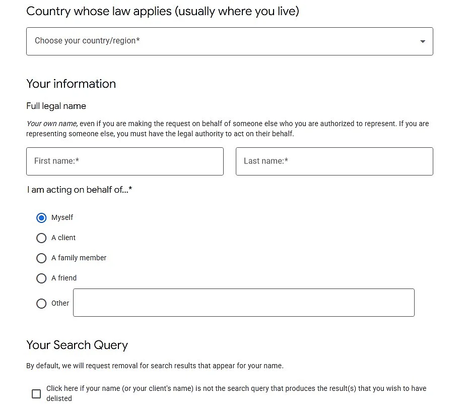 Form to request Google to remove your personal information Image: Form to request Google to remove your personal information