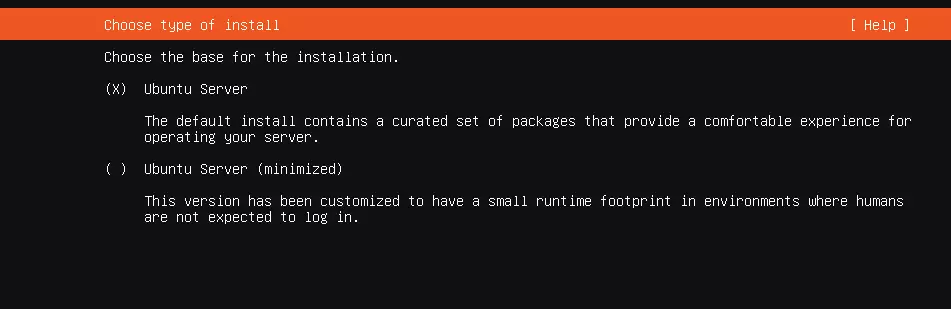 Image: Install Ubuntu Server: Select the installation type