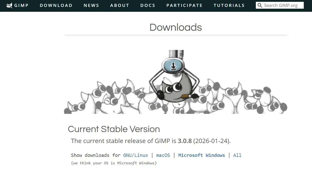 Image: Website for downloading GIMP