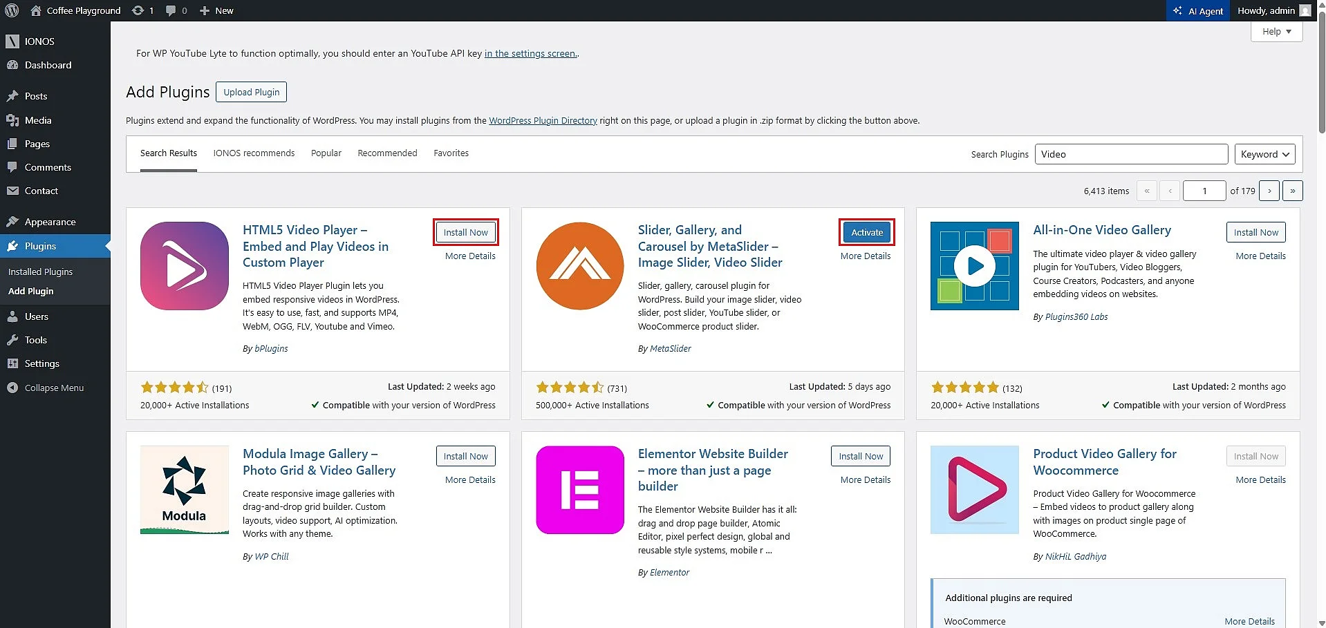 WordPress plugins: buttons to install and activate Image: WordPress plugins: buttons to install and activate