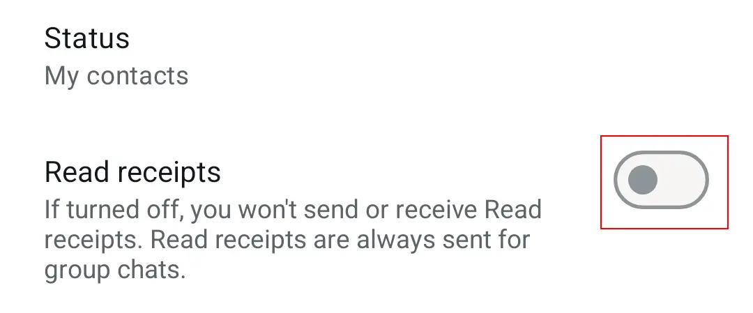Image: Android screenshot of WhatsApp&rsquo;s privacy settings with deactivated read receipts