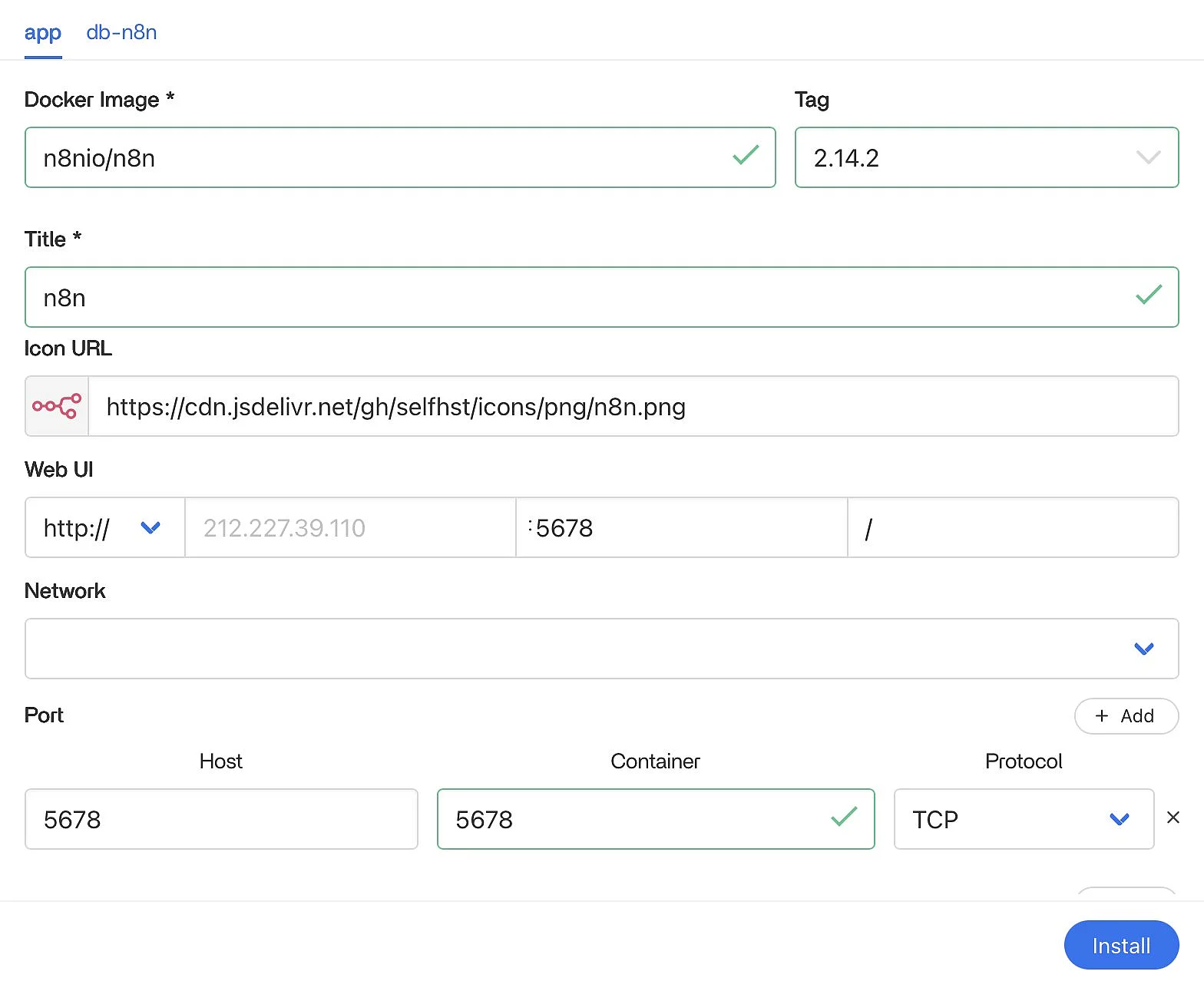 Image: n8n setup settings