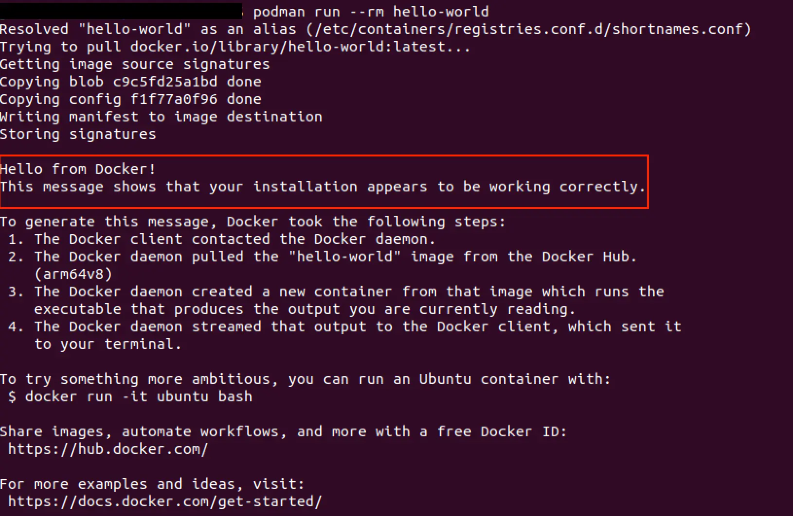 Podman: Successful creation of a test container Image: Podman: Successful creation of a test container