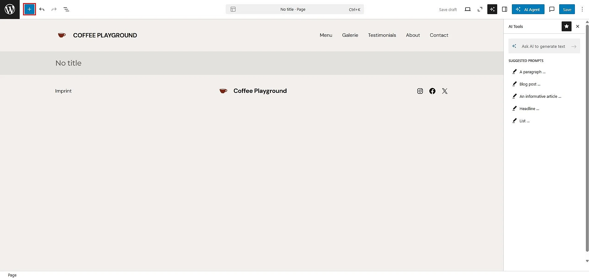 WordPress: ‘Add block’ button Image: WordPress: ‘Add block’ button