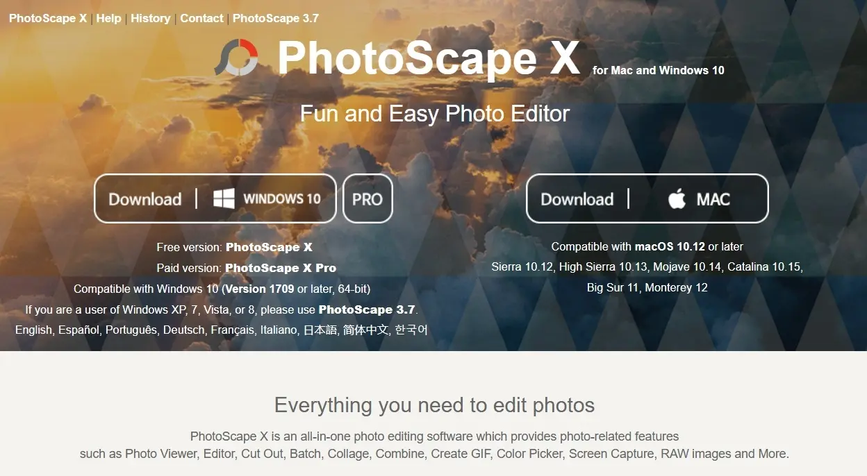 Image: Download for PhotoScape X and PhotoScape X Pro on the website
