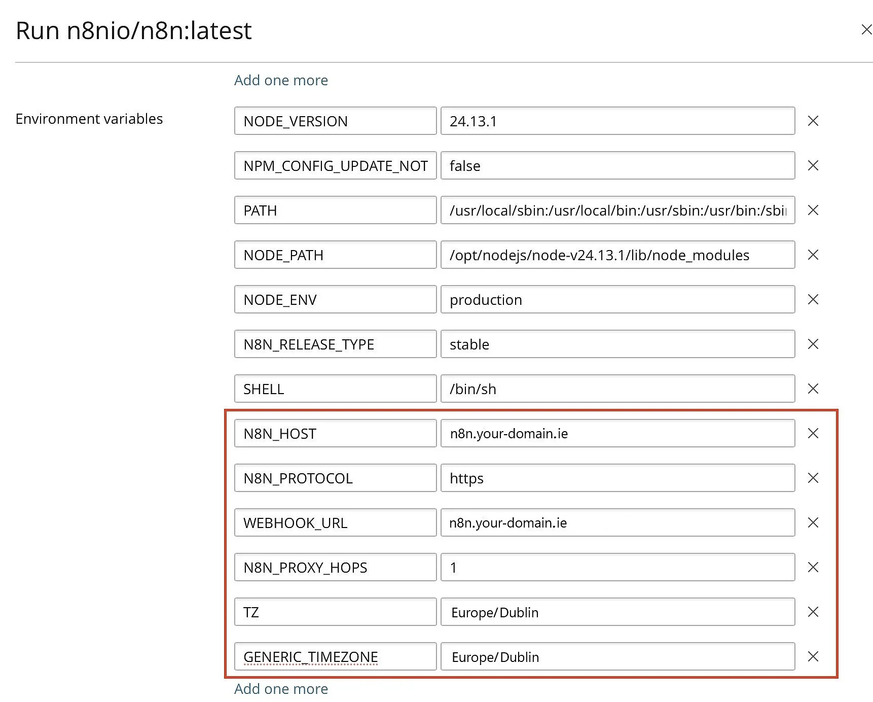 Image: Plesk: n8n container variables
