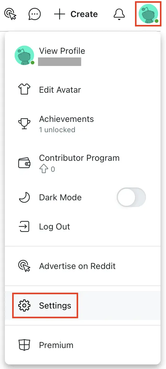 Image: Open Reddit app settings