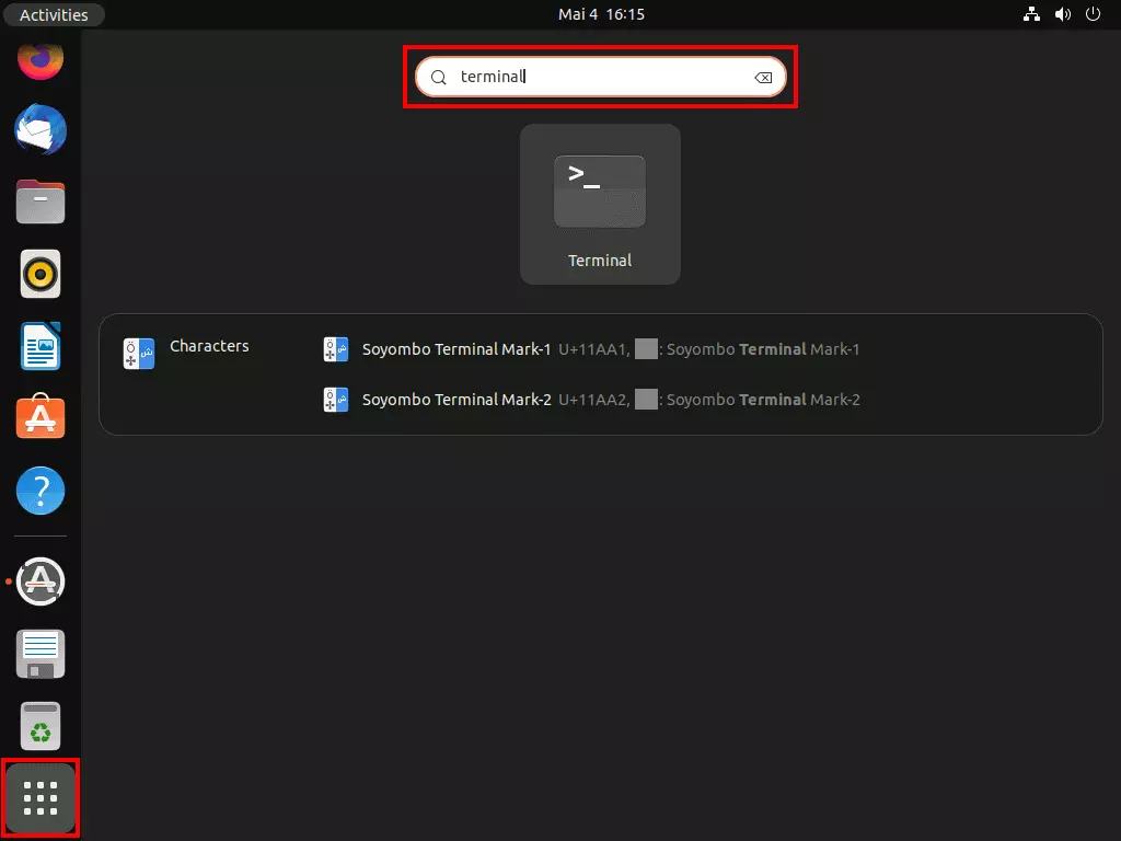 Image: Ubuntu search function: Search for ‘terminal’