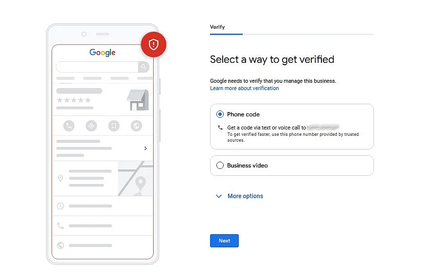 Select a way to be verified Image: Select a way to be verified