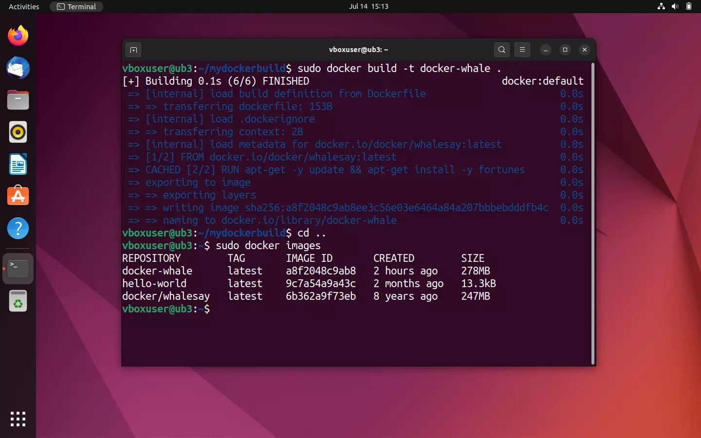 Ubuntu terminal: Overview of all images Image: Ubuntu terminal: Overview of all images