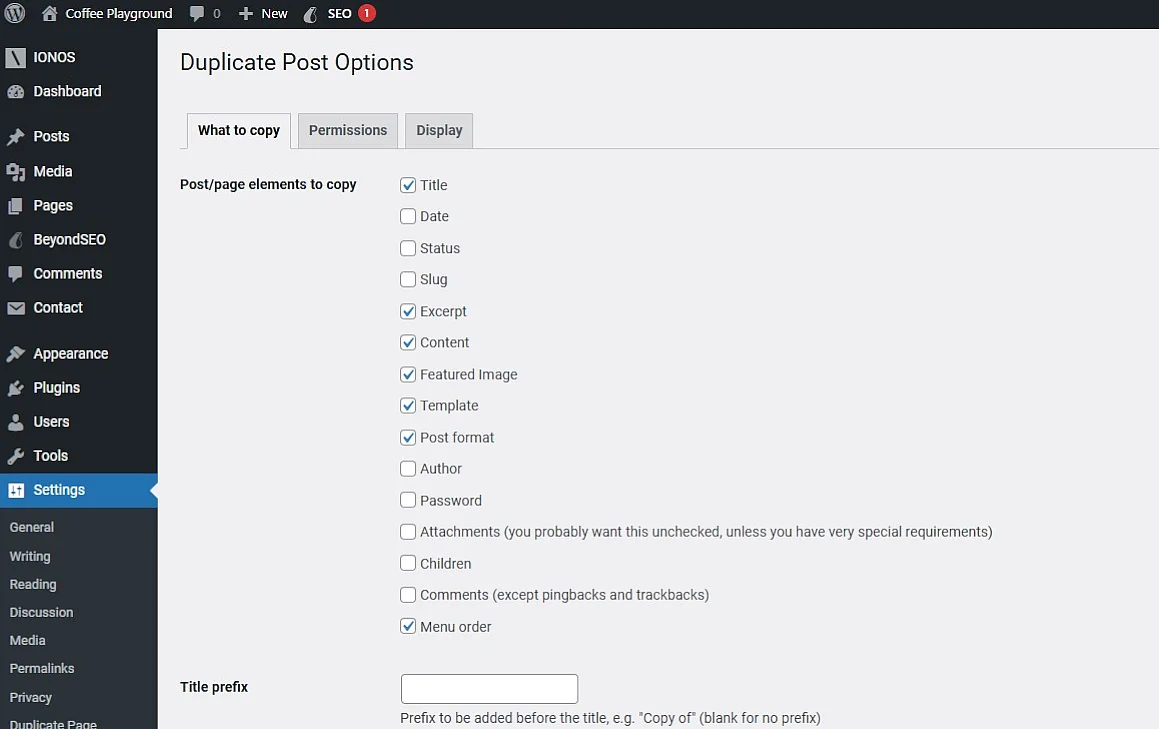 Yoast Duplicate Post settings Image: Yoast Duplicate Post settings