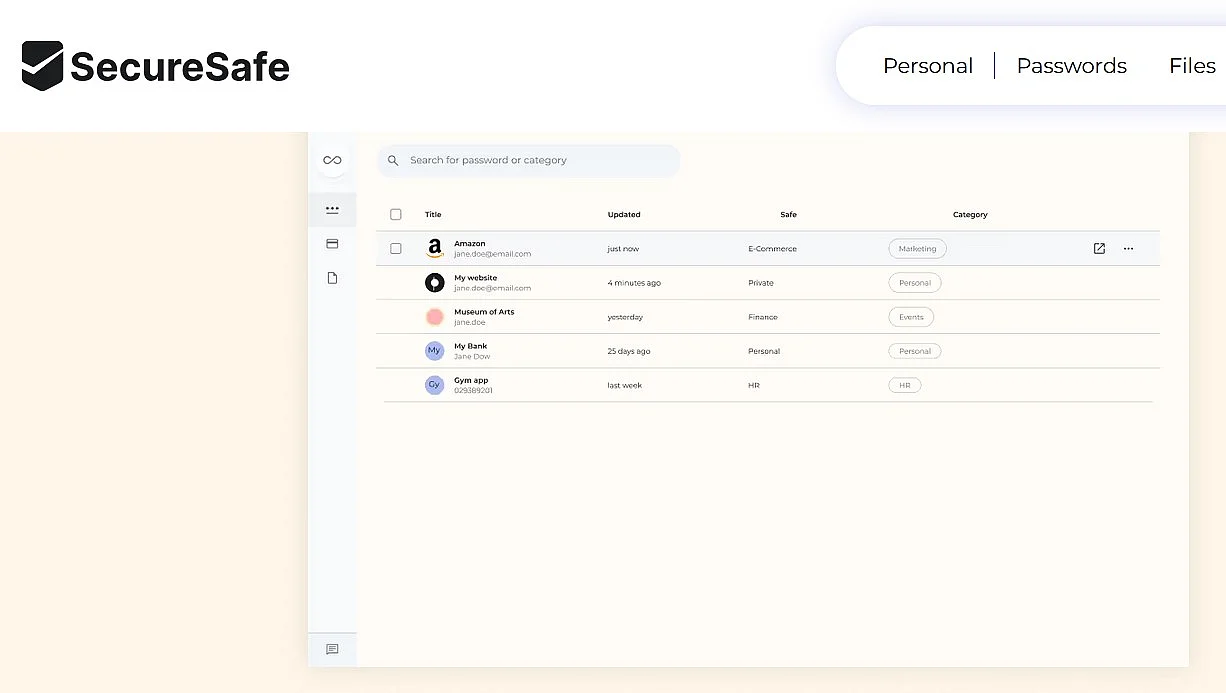 Image: SecureSafe: folder overview