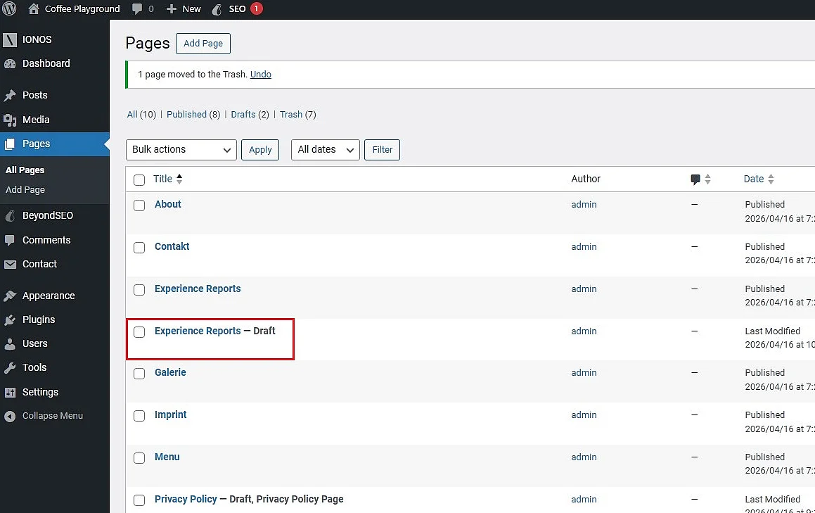 WordPress backend: page duplicated with Yoast Image: WordPress backend: page duplicated with Yoast