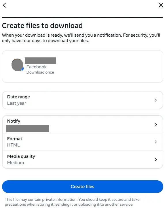 Image: Facebook: Create files to download