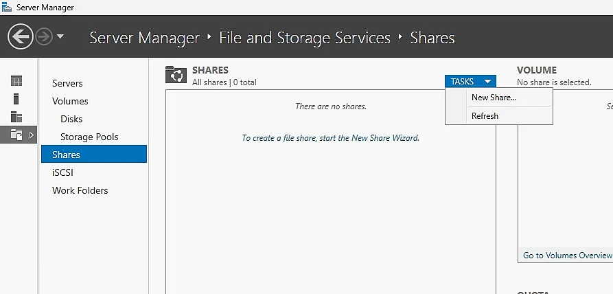 Image: Set up a new share in Server Manager
