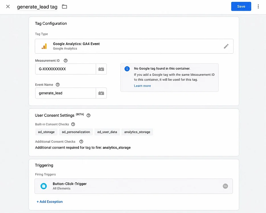 Configured user consent for a GA4 tag Image: Configured user consent for a GA4 tag