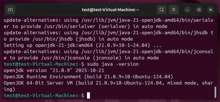 Ubuntu 24.04: Check the Java version in the terminal Image: Ubuntu 24.04: Check the Java version in the terminal