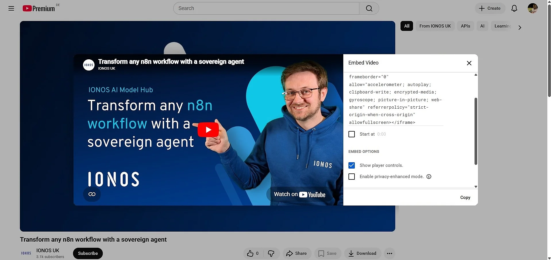 YouTube menu for embedding a video Image: YouTube menu for embedding a video