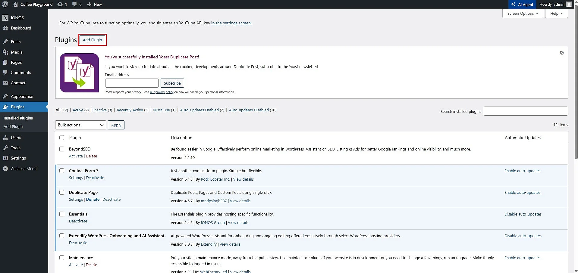 Plugins section in the WordPress backend Image: Plugins section in the WordPress backend