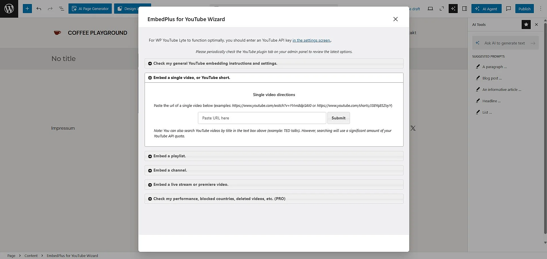 Embed Plus in the WordPress editor Image: Embed Plus in the WordPress editor