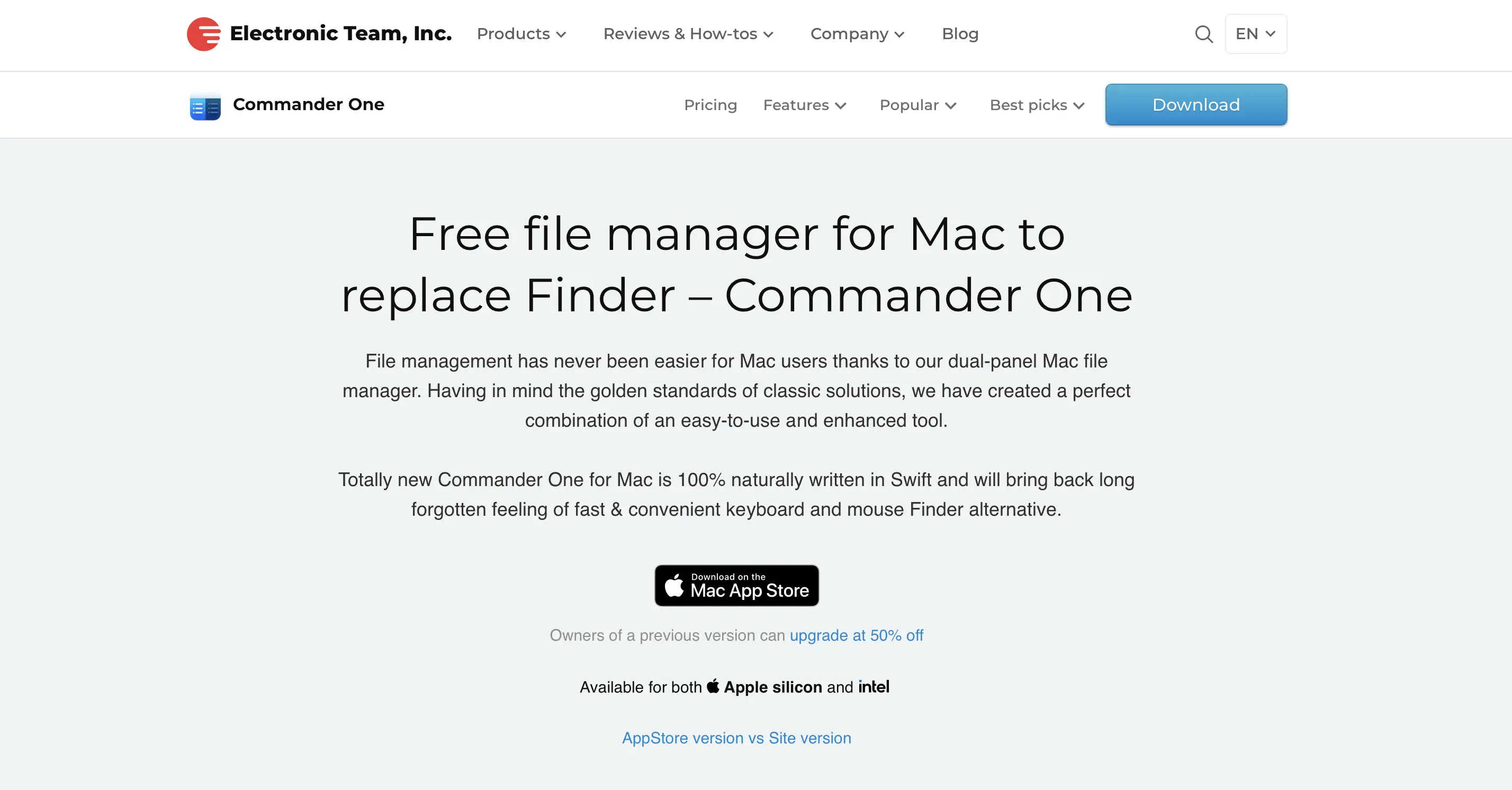 Image: Screenshot of the Commander One website