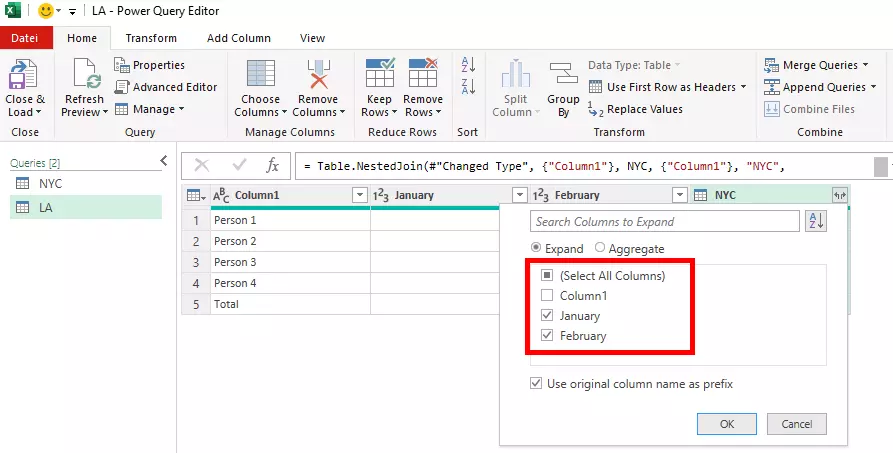Remove the tick for the corresponding columns Image: Remove the tick for the corresponding columns