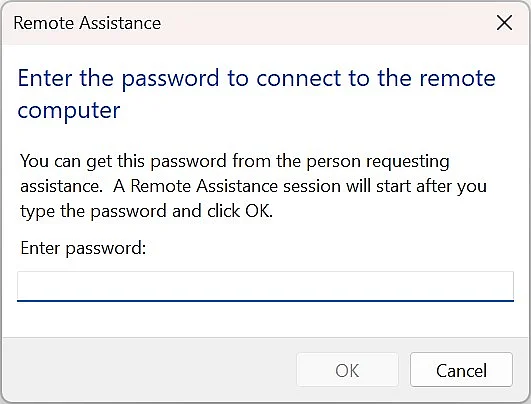 Password prompt for Remote Assistance Image: Password prompt for Remote Assistance