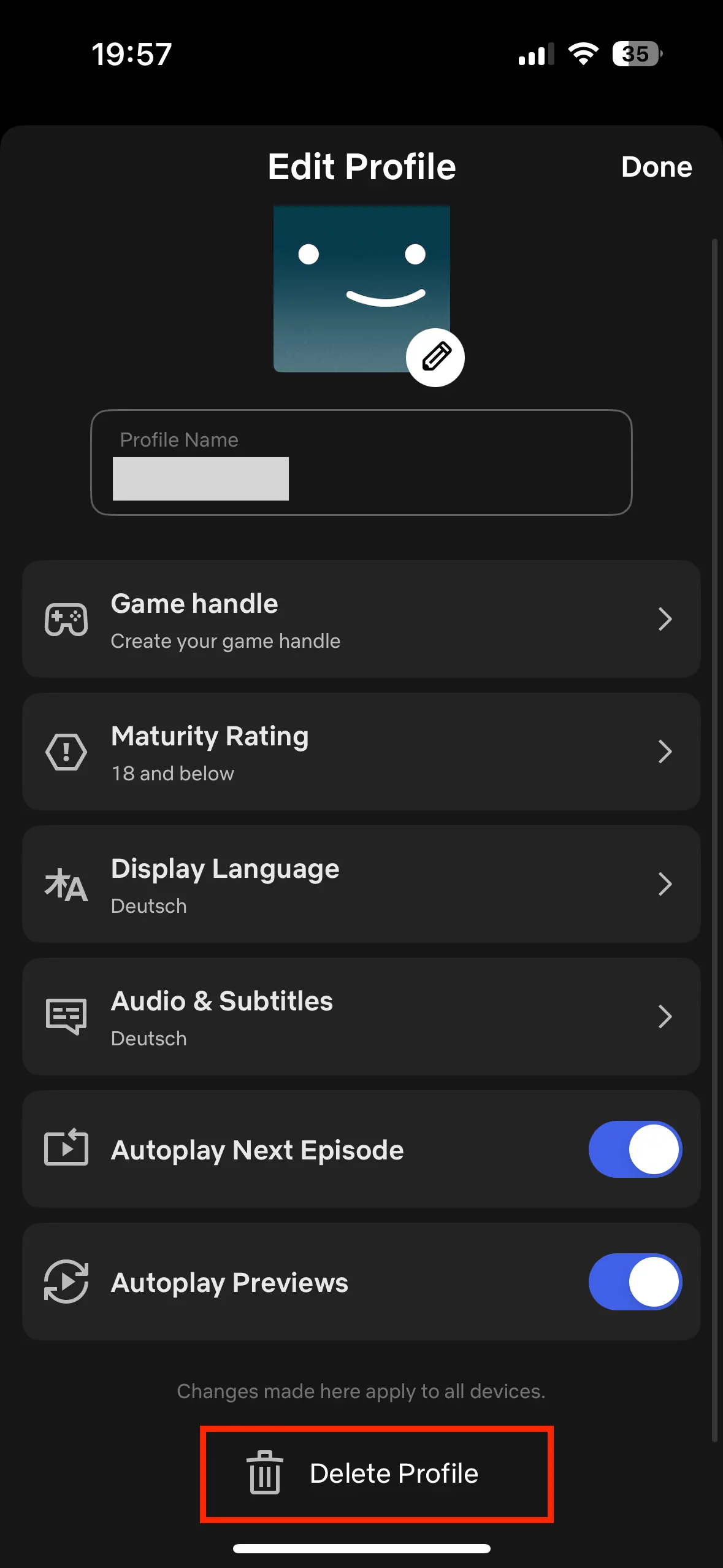 Netflix app: Delete profile Image: Netflix app: Delete profile