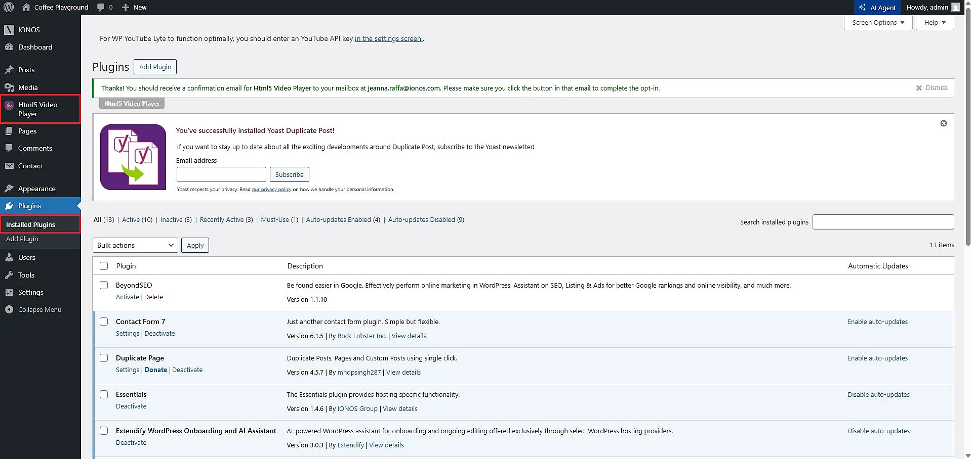Installed plugins in the WordPress backend Image: Installed plugins in the WordPress backend