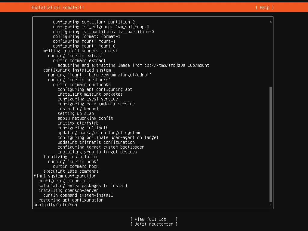Image: Ubuntu Server: Message after successful installation