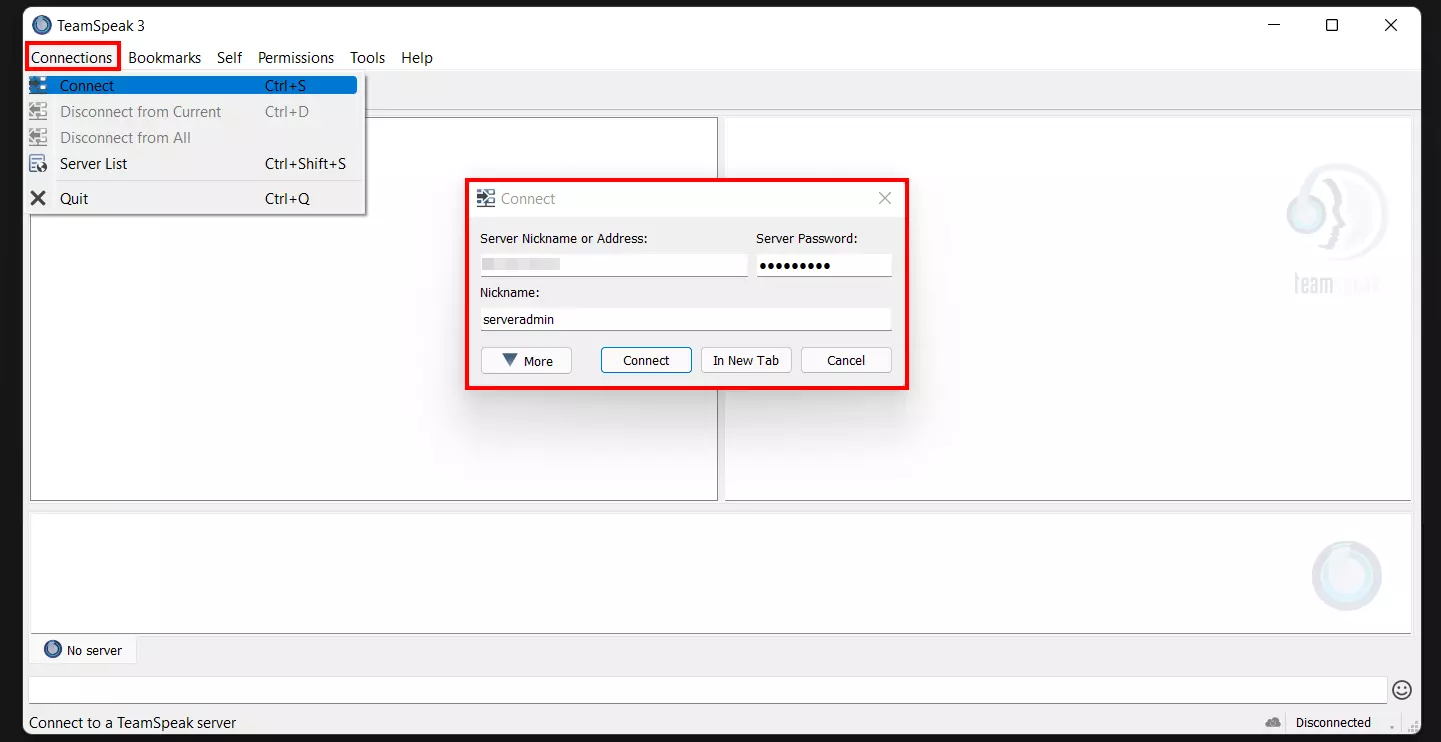 TeamSpeak 3 client: server setup Image: TeamSpeak 3 client: server setup