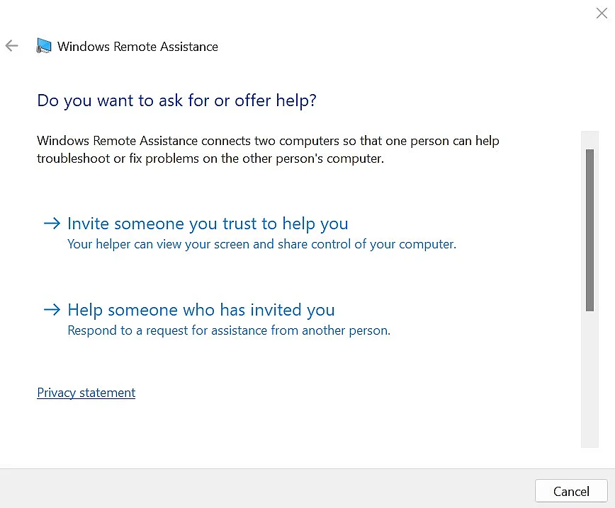Start Remote Assistance Image: Start Remote Assistance