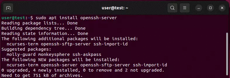 Image: OpenSSH installation in the Ubuntu terminal
